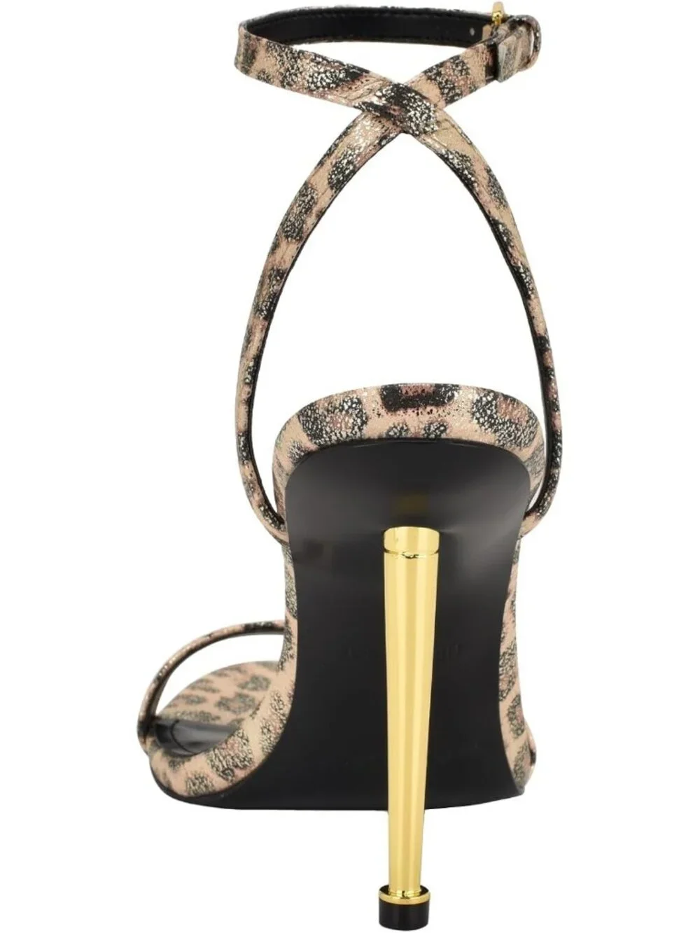 Women Gold Shimmer Leopard Open Toe Ankle Strap Reina Stiletto Heel Sandal Shoes